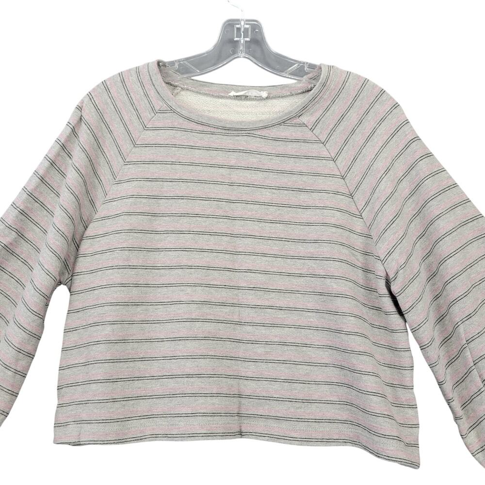 Lush Gray Preppy Y2k Crop Top Shirt Striped Long Sleeves Round Neck Women Size L